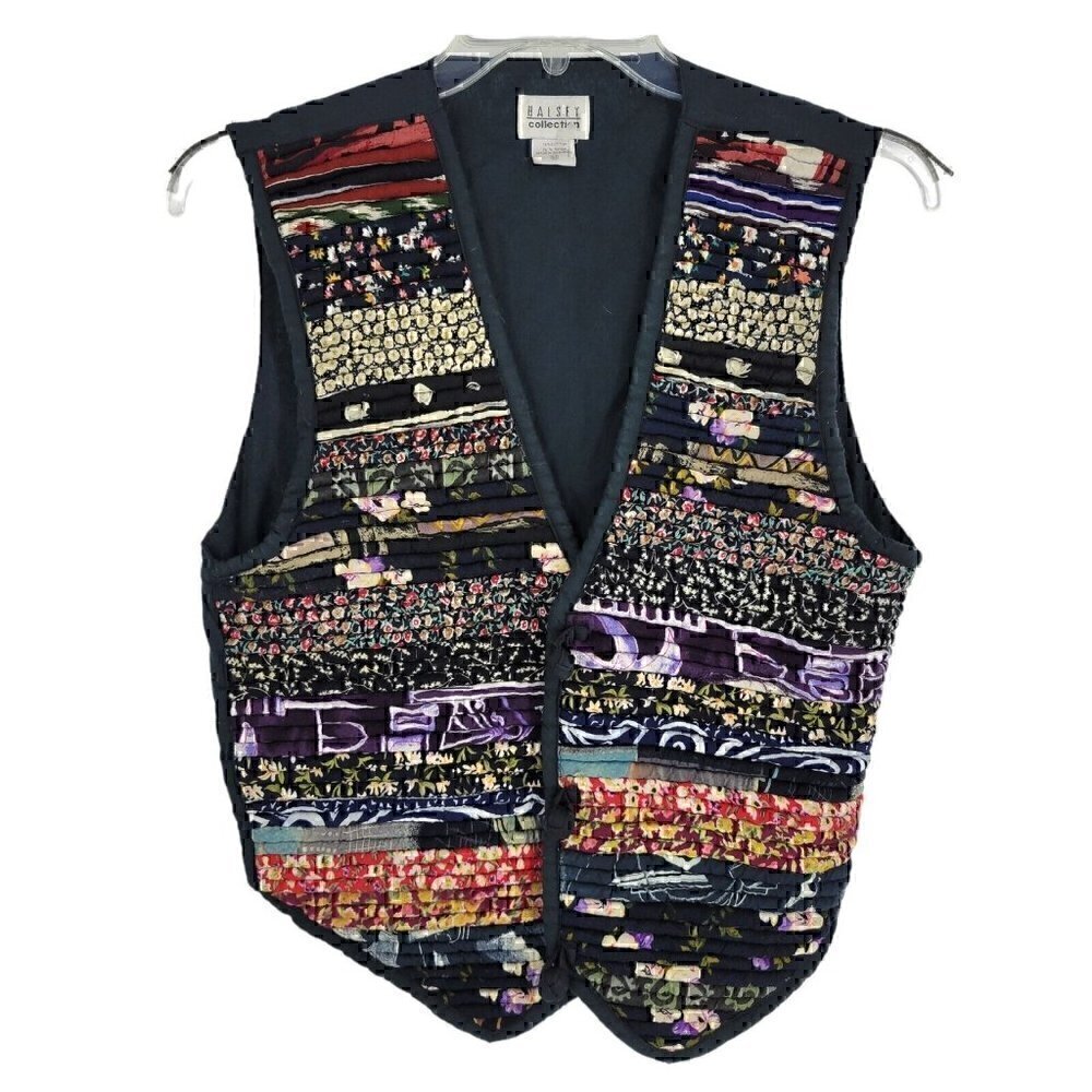 Halsey Collection Boho Hippie Vest Size Medium Vintage Layered Rolled Tapestry